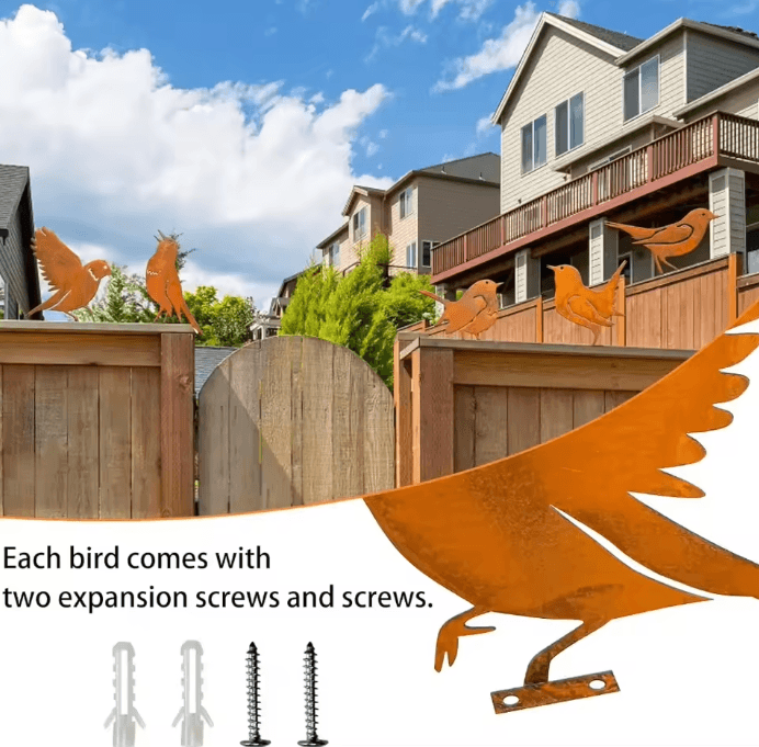 Rusty Metal Bird Silhouette Garden Stake Rustic Outdoor Yard Art For Farmhouse Patio & Garden 04