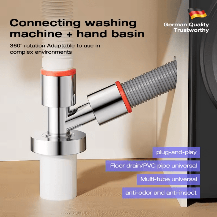 3 Way Washing Machine Drain Connector Anti Odor & Anti Overflow Floor Drain Adapter dark Grey