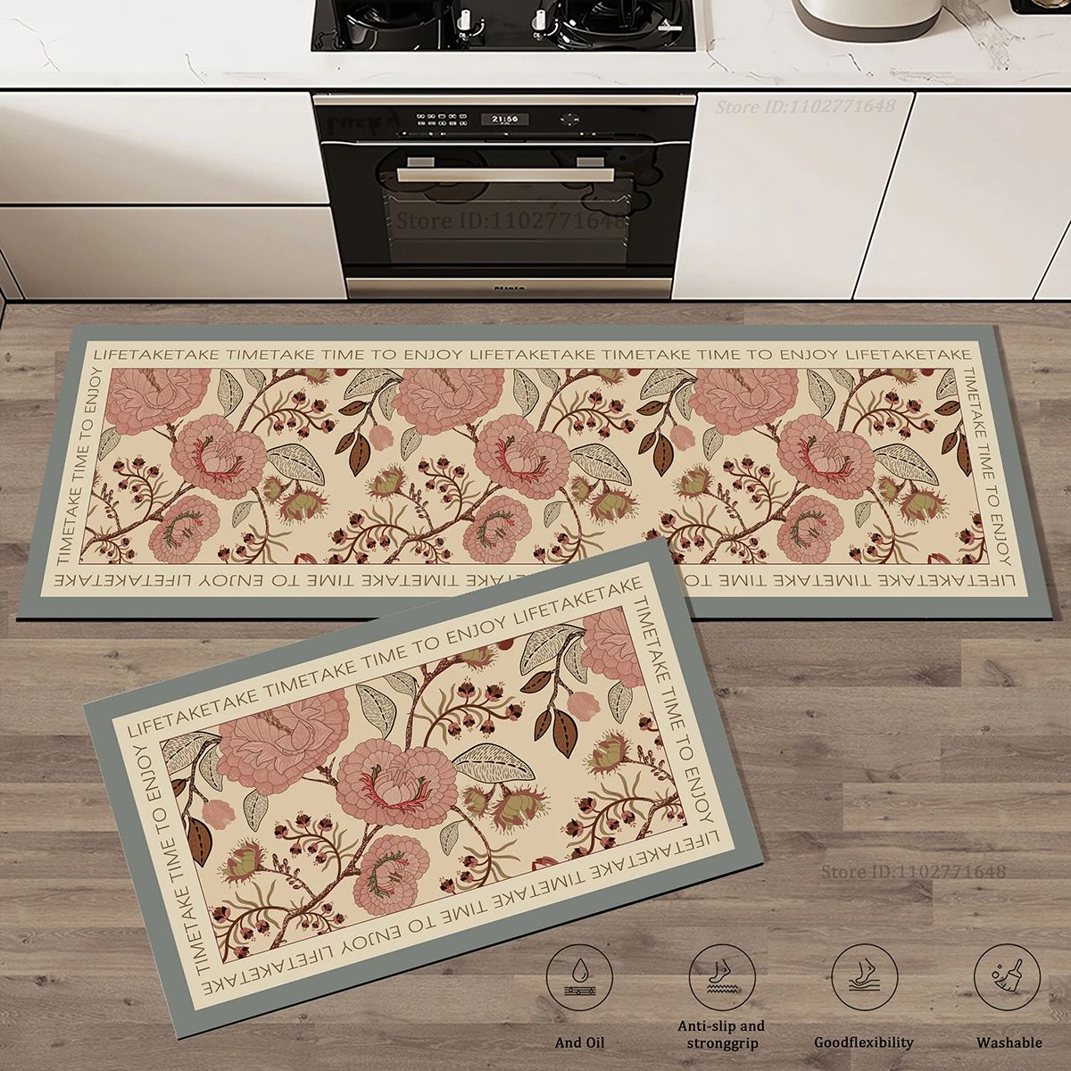 Floral Anti Fatigue Kitchen Rug Extra Thick Absorbent Non Slip Floor Mat For Kitchen, Bathroom & Entryway 2 19.7 X 63 In 1 Pc