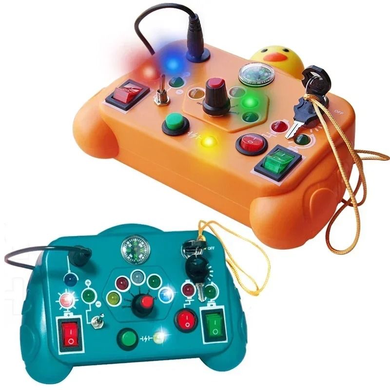 Montessori Busy Board Sensory Toy With LED Switches Educational Travel Activity Board For Kids yellow