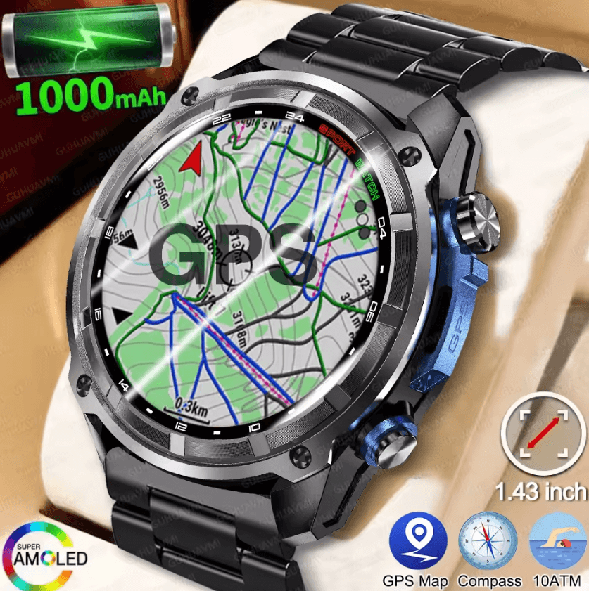 T Rex 3 Pro Military GPS Smartwatch With Offline Maps, 4GB Storage & 1000mAh Battery black