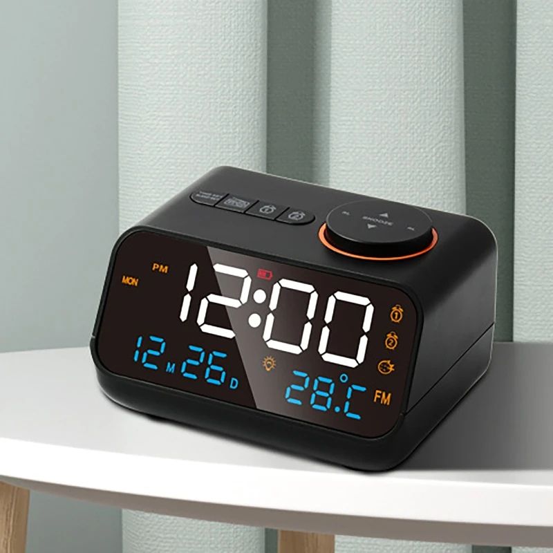 Smart LED Digital Alarm Clock With FM Radio And Voice Control black