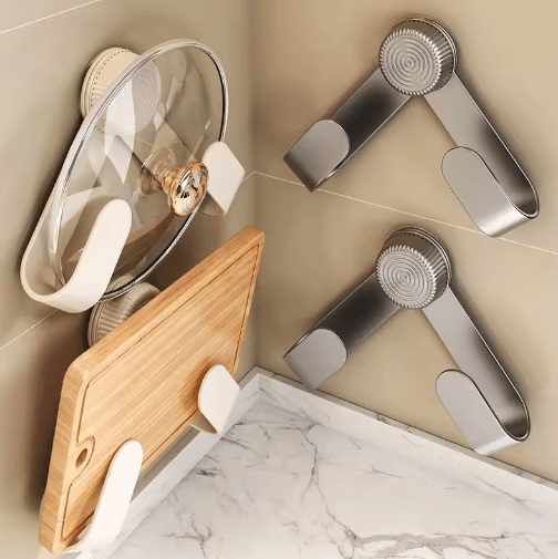 Wall Mounted Pot Lid & Cutting Board Holder No Drill Multi Purpose Kitchen Organizer white 1 Pcs