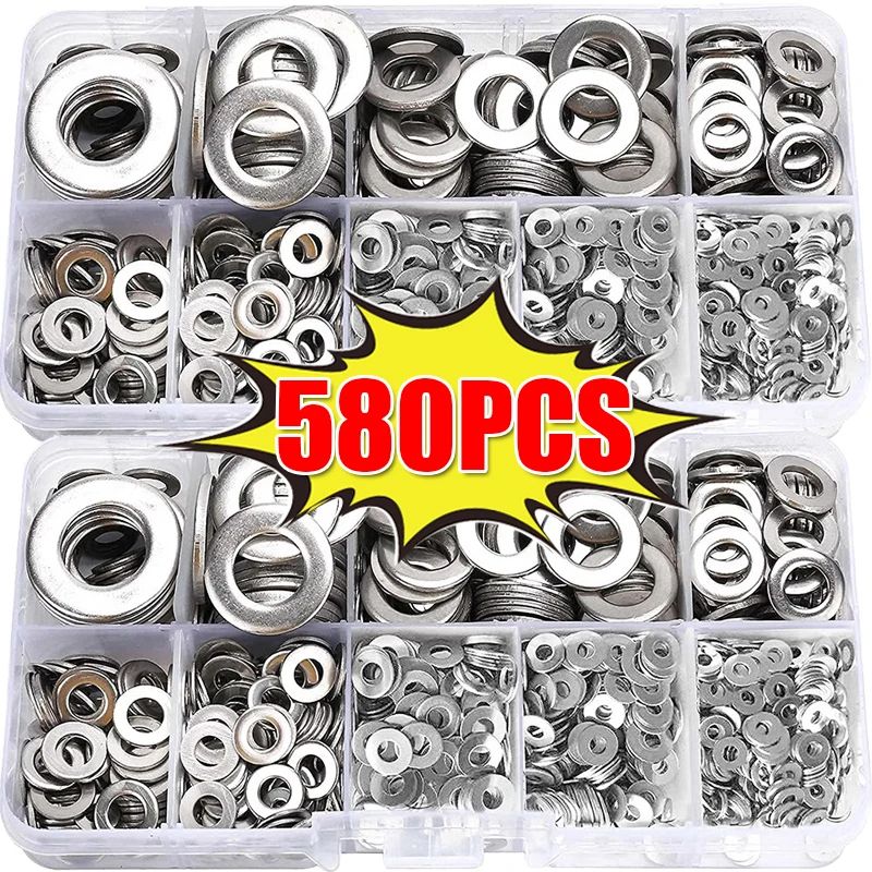 PrecisionGrip Stainless Steel Washer Assortment Kit M2M12 For Screws & Bolts 580pcs With Box