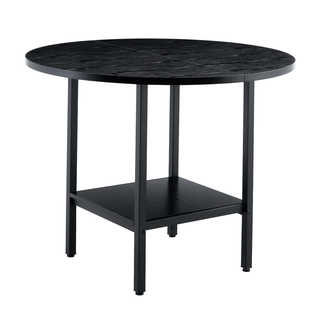 MODFU Esstisch MDF und Metall Schwarz Ø100x77 cm, rund mit Stauraumablage, für 4–6 Personen Image