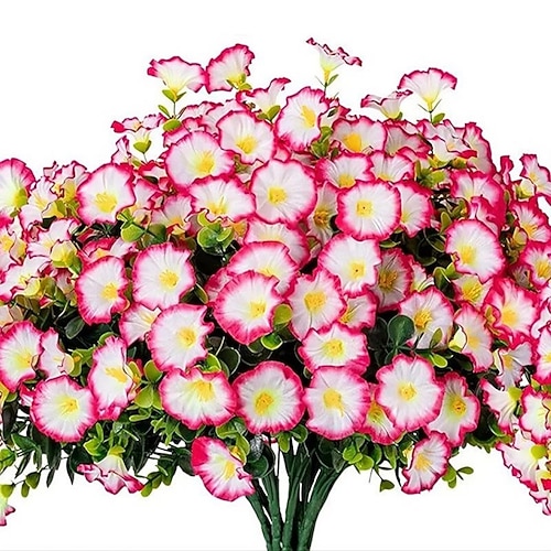 8 künstliche Blumenbündel für den Außenbereich, künstliche Prunkwinden-Petunien aus Kunststoff, bunte Kunstseide für Pflanzgefäße im Garten, auf der Veranda oder vor der Tür – ideal für die Frühlings- Image