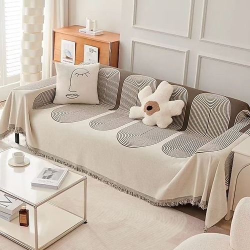 Sofahandtuch im Bohème-Stil für alle vier Jahreszeiten, rutschfest, katzen- und hundefreundlich, doppelseitiger Chenille-Sofabezug, modischer Sofabezug, Chenille-Möbelbezug, Handtuch, Chenille-Ma Image