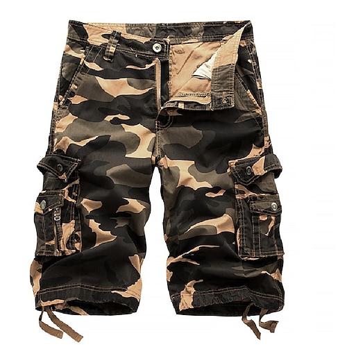 Herren Cargo-Shorts Wander-Shorts Tasche Mehrere Taschen Tarnung Komfort Außenbereich Kurz Lässig Sport Cargohosen Chino Blau Tarnrot Unelastisch Image