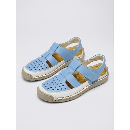 Blaue Damen-Sandalen mit Farbblockmuster – leichte, bequeme Sandalen für den ganzen Tag, perforierte, verstellbare Riemen, geschlossene Zehenpartie, rutschfeste Sohle, ideal zum Spazierengehen, für Image