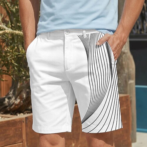 Herren Geometrisch Linien / Wellen Abstrakte Kunst Bermudashorts Freizeitshorts Kurze Golfhosen Mittlere Taille Business-Casual Täglich Arbeit Strandurlaub Kurze Hose mit flacher Vorderseite und 4