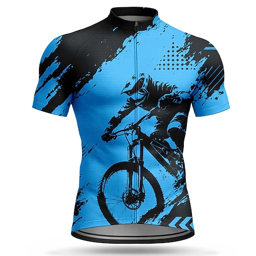 Herren Radtrikot Geometrisch Kurzarm Fahhrad Trikot Oberteil mit 3 Gesäßtaschen UV-beständig Schnelltrocknend Mit Taschen Frontreißverschluss Sport Blau Bekleidung Image