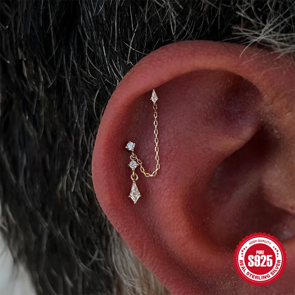 AIDE Ohrring mit zwei Löchern, Quaste, 925er-Sterlingsilber, für Damen, zierlicher Hochzeits-Damenschmuck, Premium-Geschenke, Prevalentes Vigo Alem Image