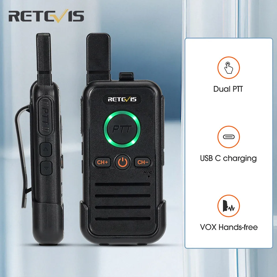 Walkie Talkie Retevis RB645 Dual PTT Professionelles Walkie-Talkie Tragbares PMR446 Funkgerät VOX USB C für Hotelrestaurant Image