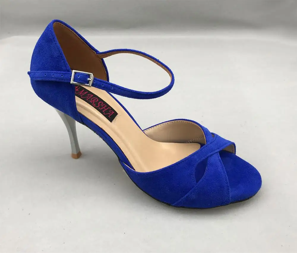 Komfortable und Fashional Argentinien Tango Tanz Schuhe Party Schuhe Hochzeit Schuhe leder laufsohle T6226BS blau wildleder