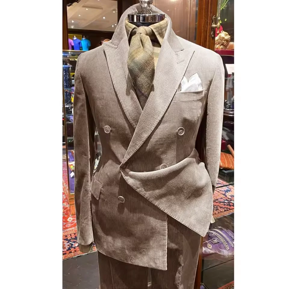Neue männer Cord Gras Grün Anzug Zwei-stück Einfarbig Business Casual Anzug Anzug Hose Sets Blazer Mann Suite kostüme Elegante