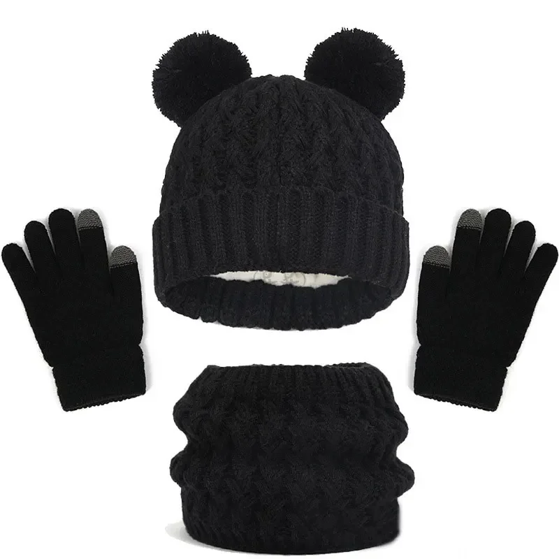 Kinder-Wintermützen-Schal-Handschuh-Set, Mädchen-Strickschal 3-teiliges Set, Kinder-Winter-Warmhalteschal, Mütze für Jungen, Baby-Handschuh-Set Image