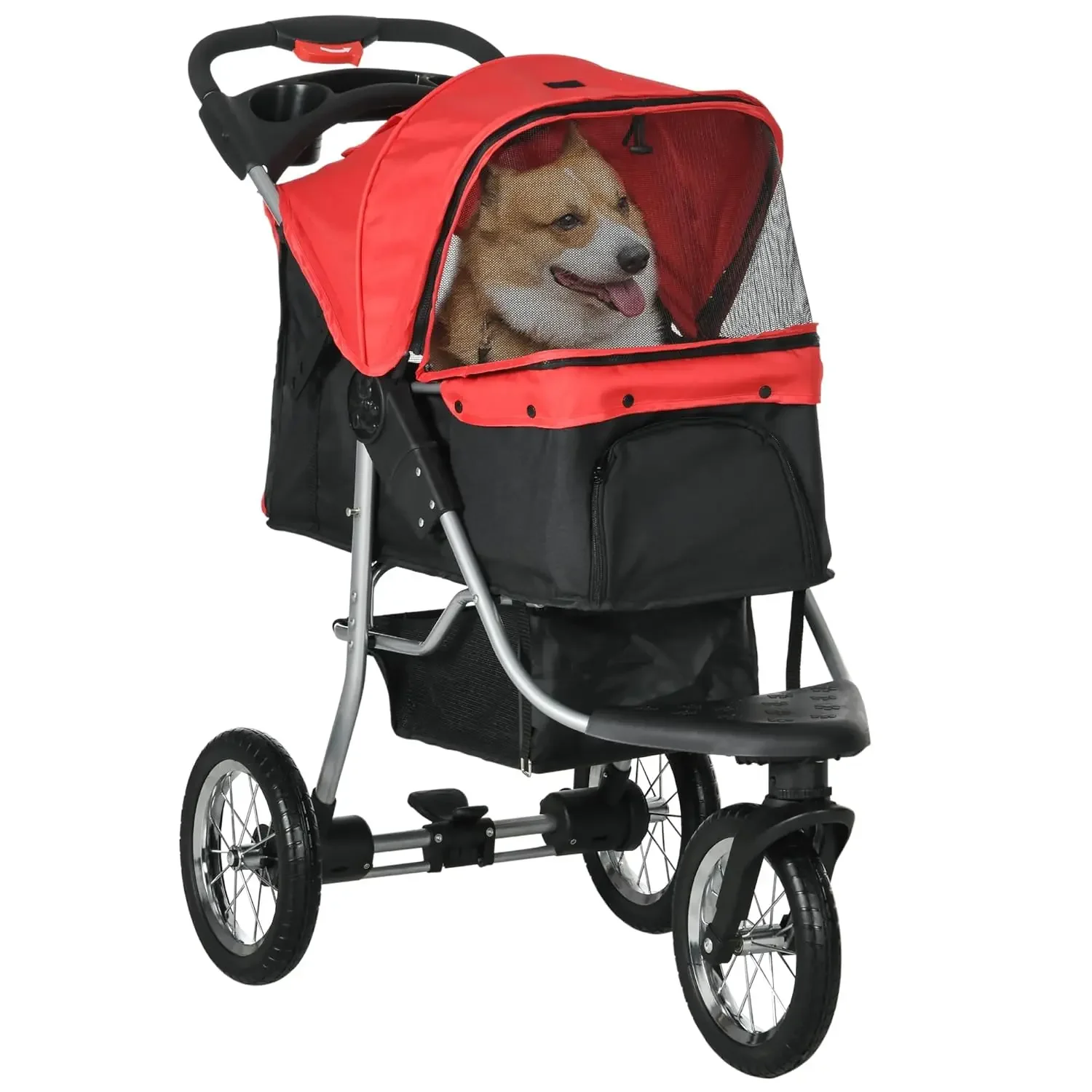 Hundewagen Klappbar Hundebuggy für Hunde und Katzen bis 10kg Katzenbuggy mit Netzfenster Drinkbehalter Aufbewahrungskor Image
