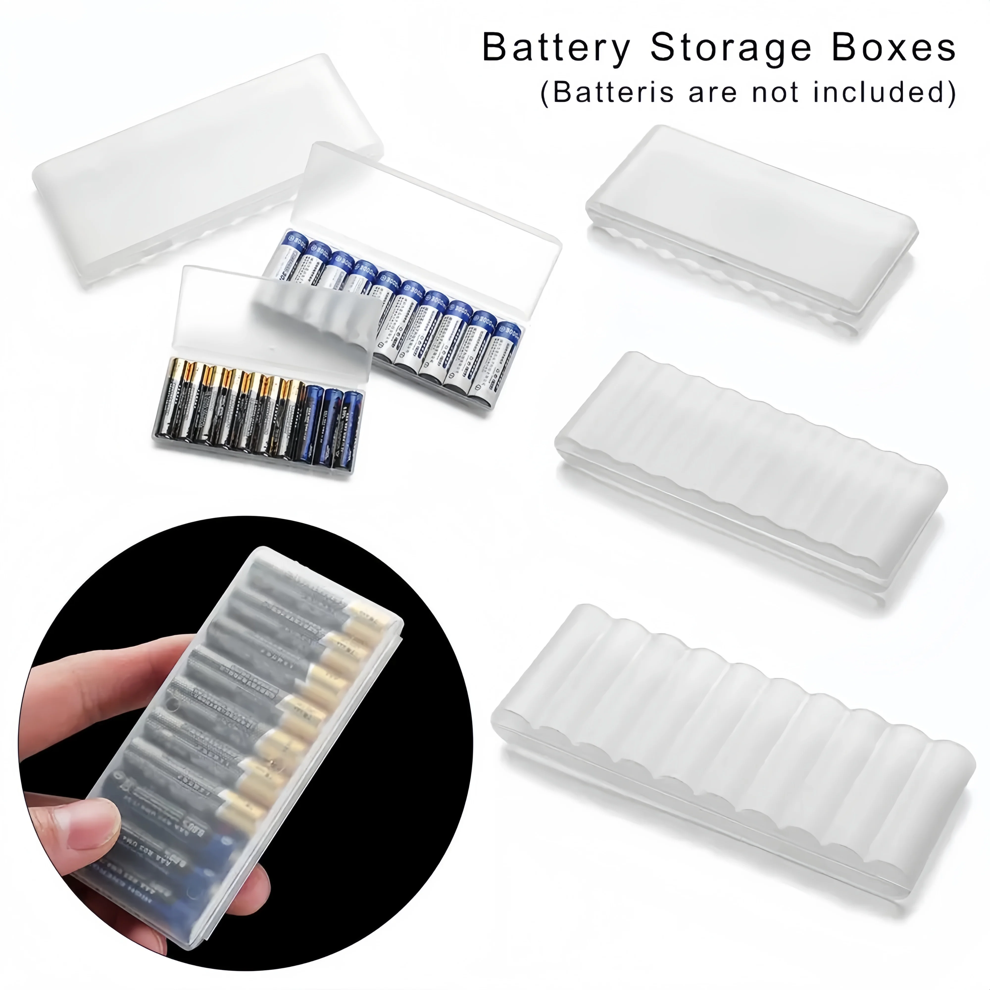 Wasserdichter, robuster 10-Slot-Batteriegehäuse, Hartplastik-Organizer für AAA AA 18650-Batterien, kompakte Reiseaufbewahrung, Weiß, 1 Stück Image