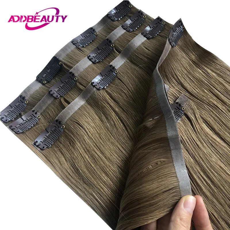 Gerade 6 Stück PU-Clips in Echthaarverlängerungen Addbeauty Virgin Human Hair Extensions Clip in Virgin Hair Extensions Natural Image