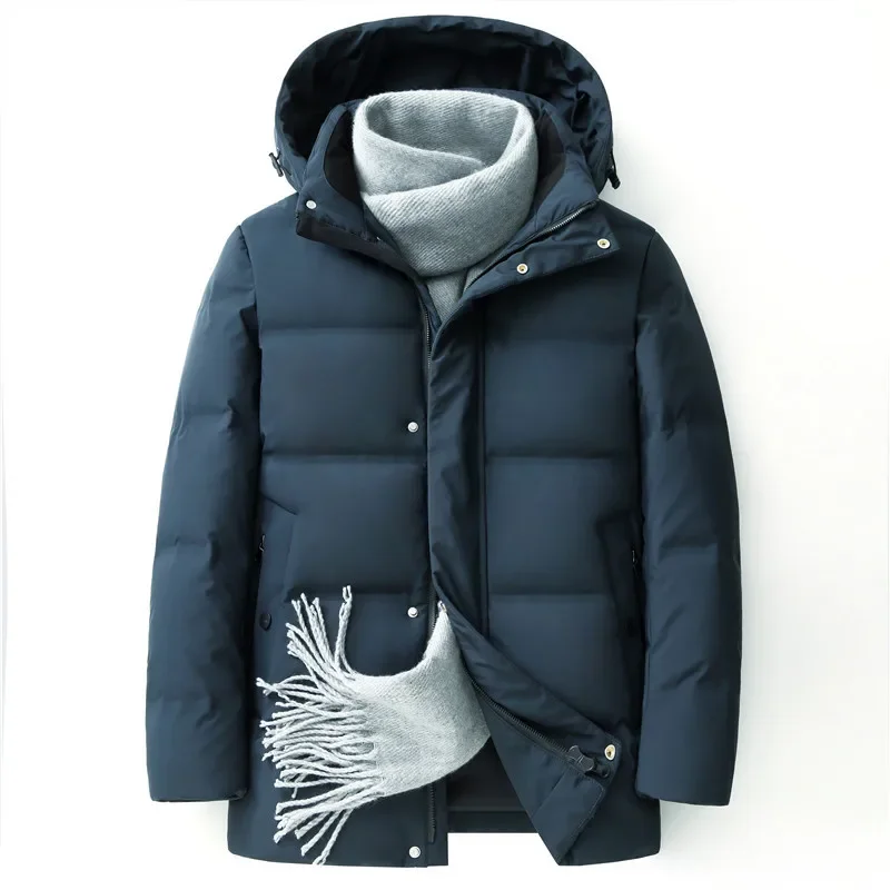 Daunenjacke für Herren, Winter, mit Kapuze, 2024, neue Marke, lässig, dick, warm, weiße Ente, Daunenmantel, Herren, schwarze Parkas, hochwertige Puffer-Mann Image
