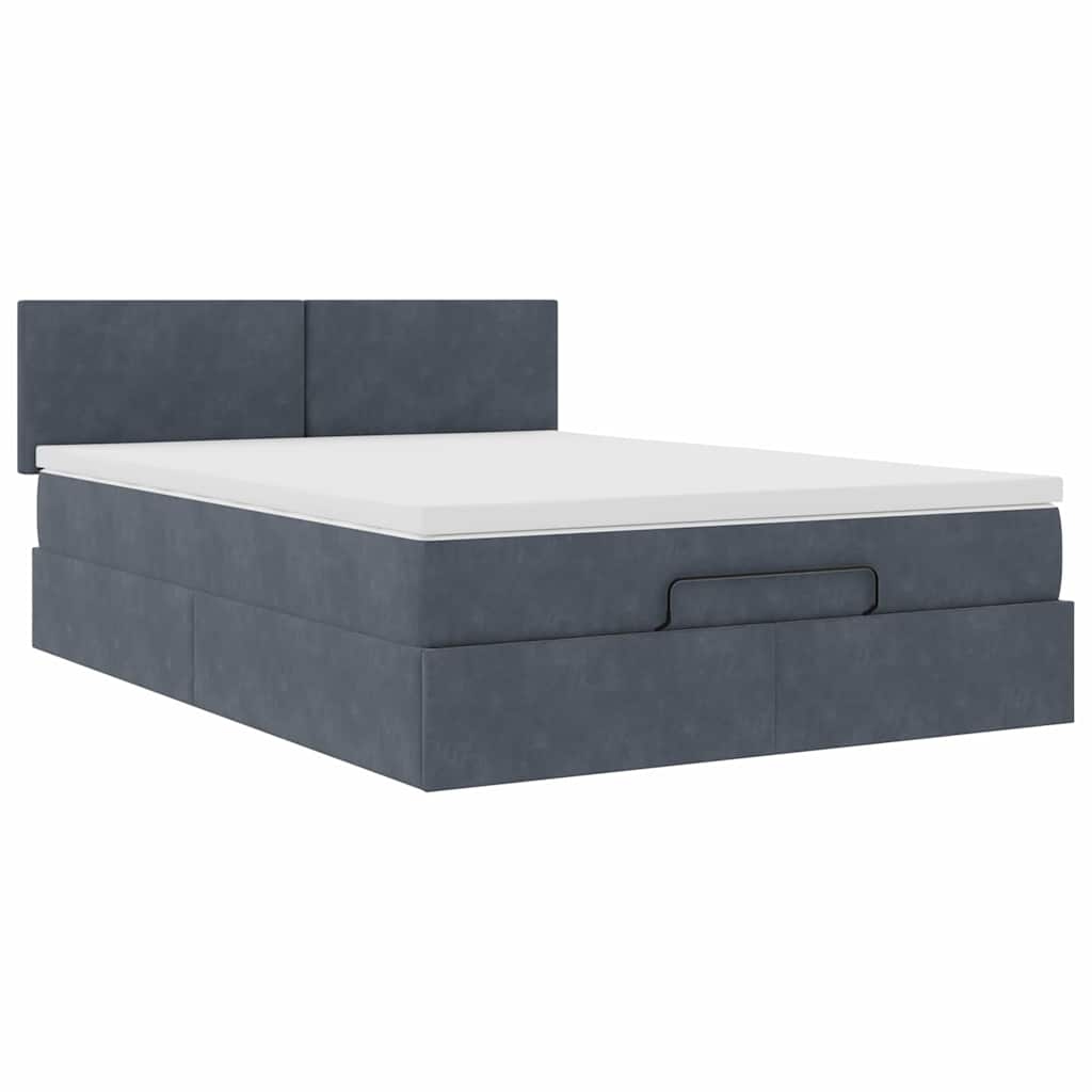 vidaXL Ottoman-Bett mit Matratze & LEDs Dunkelgrau 140x200 cm Samt Image