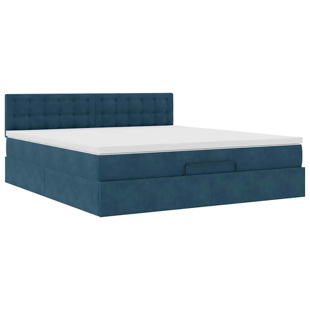 vidaXL Ottoman-Bett mit Matratze & LEDs Dunkelblau 160x200 cm Samt Image