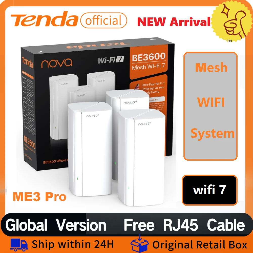 Tenda BE3600 WiFi7 Mesh System ME3 Pro Wireless Router Dual-Band WAN LAN Wi-Fi7 Mesh Wifi Range Extender WIFI7 Netzwerk Repeater Image