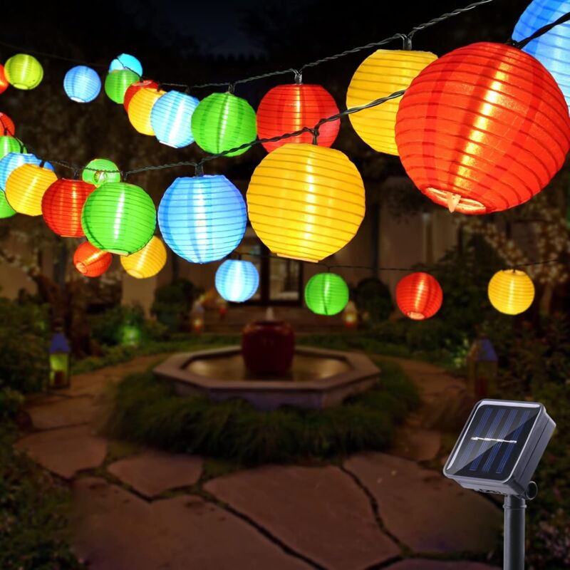 Minkurow Stringa Di Luci Solari, 6.5m 30 Led Multicolori Luci Esterne Solari Ip65 Lanterne A Stringa Impermeabili Per Giardino Patio Cortile Festa Di Nozze Decorazione Natalizia