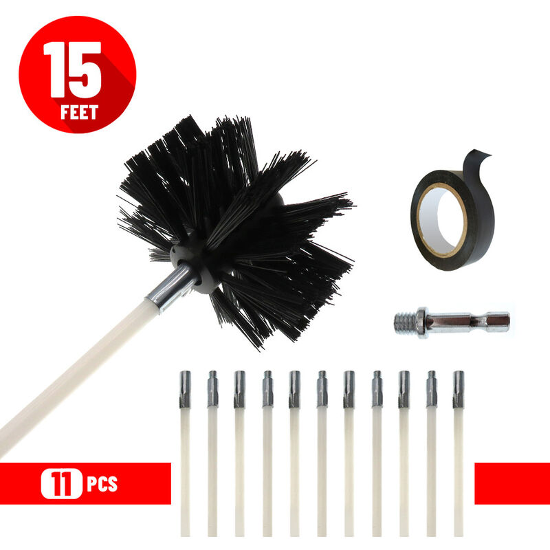 Minkurow Kit Per La Pulizia Della Stufa A Pellet Spazzola Per La Pulizia Del Camino Regolabile Condotti Da 100 Mm 11 Aste Per La Pulizia (15 Piedi) Kit Per La Pulizia Della Stufa A Pellet Strumento Pe