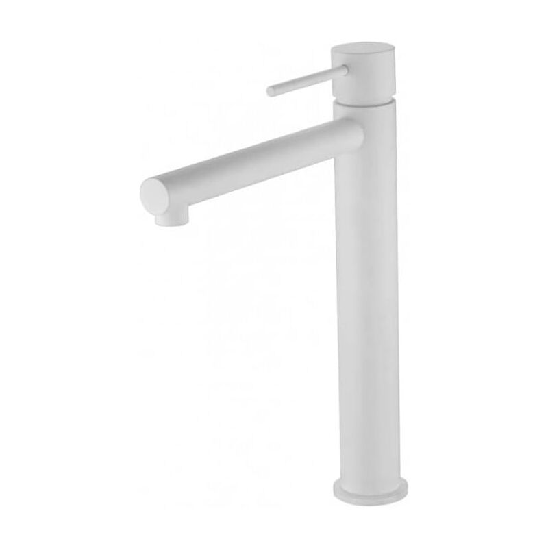 Mice Collection - Rubinetto Lavabo Con Bocca Alta - Rubinetto Da Bagno Monocomando Con Bocca Alta Da Piano Per Lavelli Bianco Opaco
