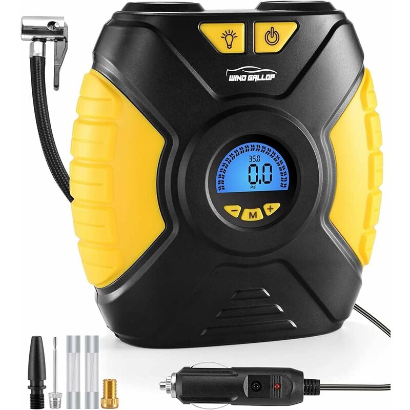 Minkurow Compressore D'Aria Portatile Gonfiatore Elettrico Gonfiatore Pneumatici Per Auto Mini 12v Compressore D'Aria Portatile Pompa Per Bici Da Auto Con Manometro, Adattatori Per Valvole E Luci A Le