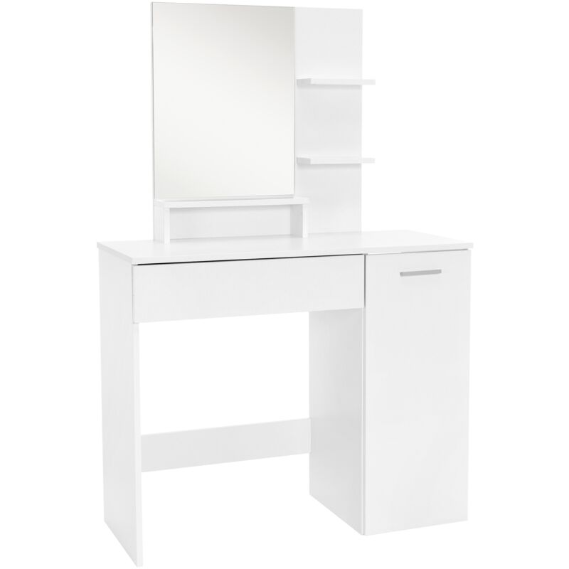 Ml-design Tavolo Mobile Da Toeletta Con Specchio 2 Ripiani E Cassetto Postazione Trucco Make-up 90 X 38 X 138 Cm Organizzatore Cosmetici Specchiera Organizer Portaoggetti Design Moderno Bianco