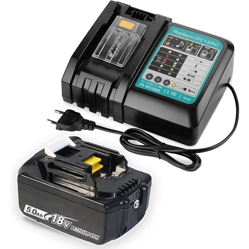 Teetok - Batterie Per Elettroutensili, Batteria Di Ricambio Bl1850 ,compatibile Con La Macchina Makita 18v, Da 18 Volt Con Batterie. Batteria Al Litio Da 5,5 Ah/5500 Mah + Caricabatterie Dc18rc 14,4 V-18 V