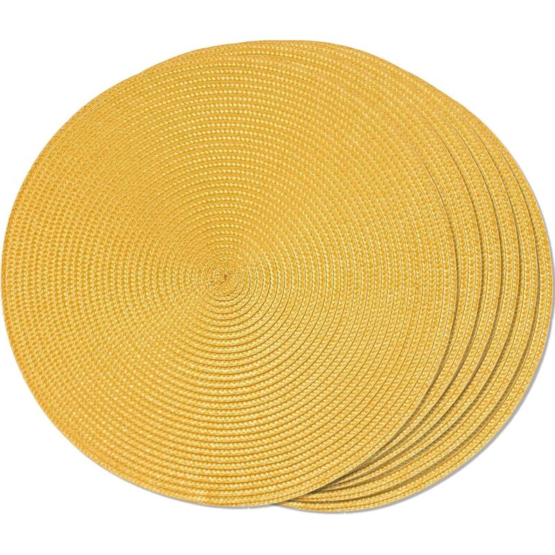 Set Da Pranzo Da 6 Tovagliette All'americana Intrecciate Rotonde Gialle Per Tavoli Da Pranzo, Tovagliette All'americana Antiscivolo In Tessuto Lavabile Da 38 Cm