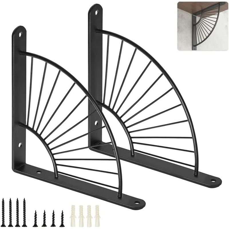Minkurow 2 Staffe Per Mensole A Parete, Staffe Per Mensole In Metallo Da 20 Cm, Staffe Per Mensole A Parete, Staffe Triangolari Galleggianti, A Forma Di Ventaglio, Per Cucina, Camera Da Letto, Ufficio