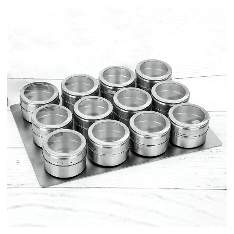 Minkurow Set Di 12 Barattoli Magnetici Per Spezie In Acciaio Inossidabile, Barattoli Per Spezie Rotondi, Shaker Per Spezie, Contenitori Per Spezie, Coperchio Trasparente Per Spezie Da Cucina