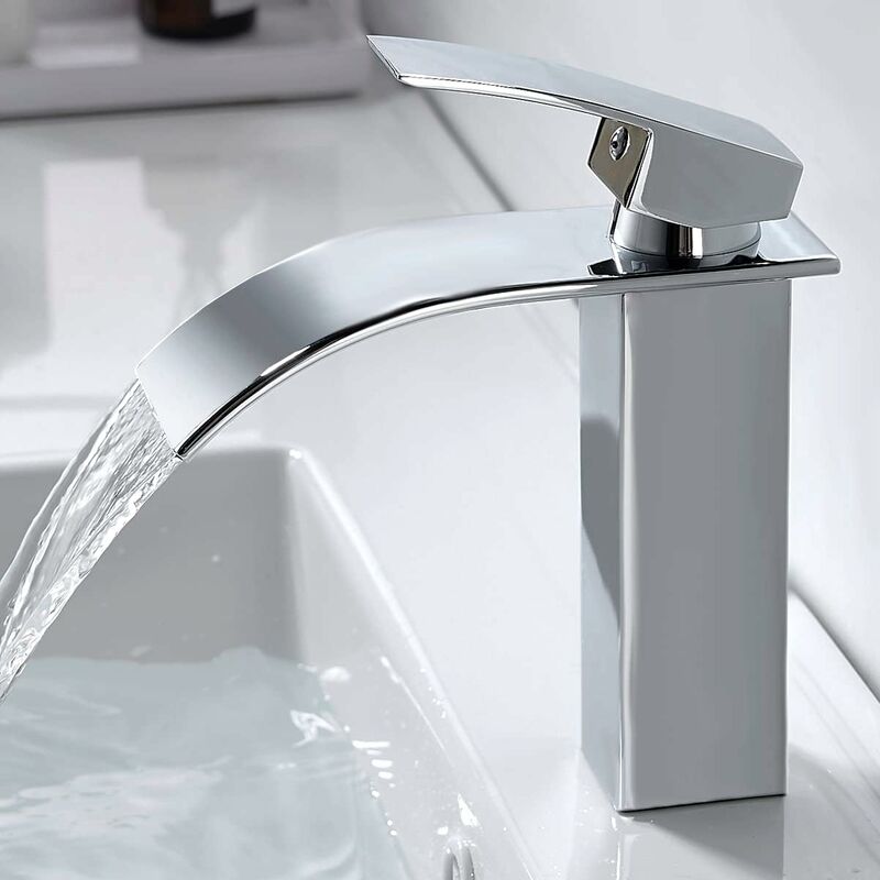 Minkurow Rubinetto Per Bagno Moderno A Cascata, Rubinetto Per Lavabo A Cascata Dal Design Elegante, Miscelatore Per Bagno In Ottone, Acqua Calda E Fredda Disponibile, Rubinetto A Cascata Cromato G 3/8