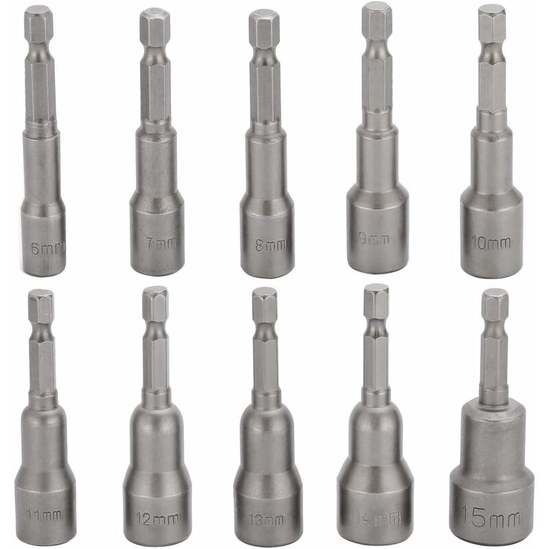 Minkurow Set Di Punte Per Avvitatore A Impulsi Da 10 Pezzi Set Di Chiavi A Bussola Esagonali Magnetiche Da 6-15 Mm Set Di Punte Magnetiche Per Trapano Set Di Chiavi A Bussola Esagonale Da 1/4 Di Polli