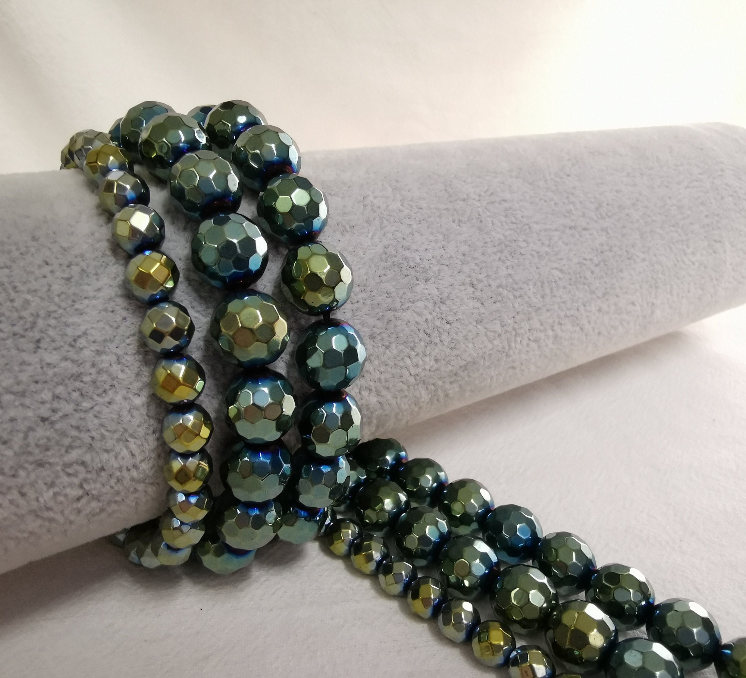 1 perline di ematite acqua sfaccettata a filo intero, perline rotonde di ematite, perline di pietre preziose, 4/ 6/ 8/ 10 mm tra cui scegliere, gioiel