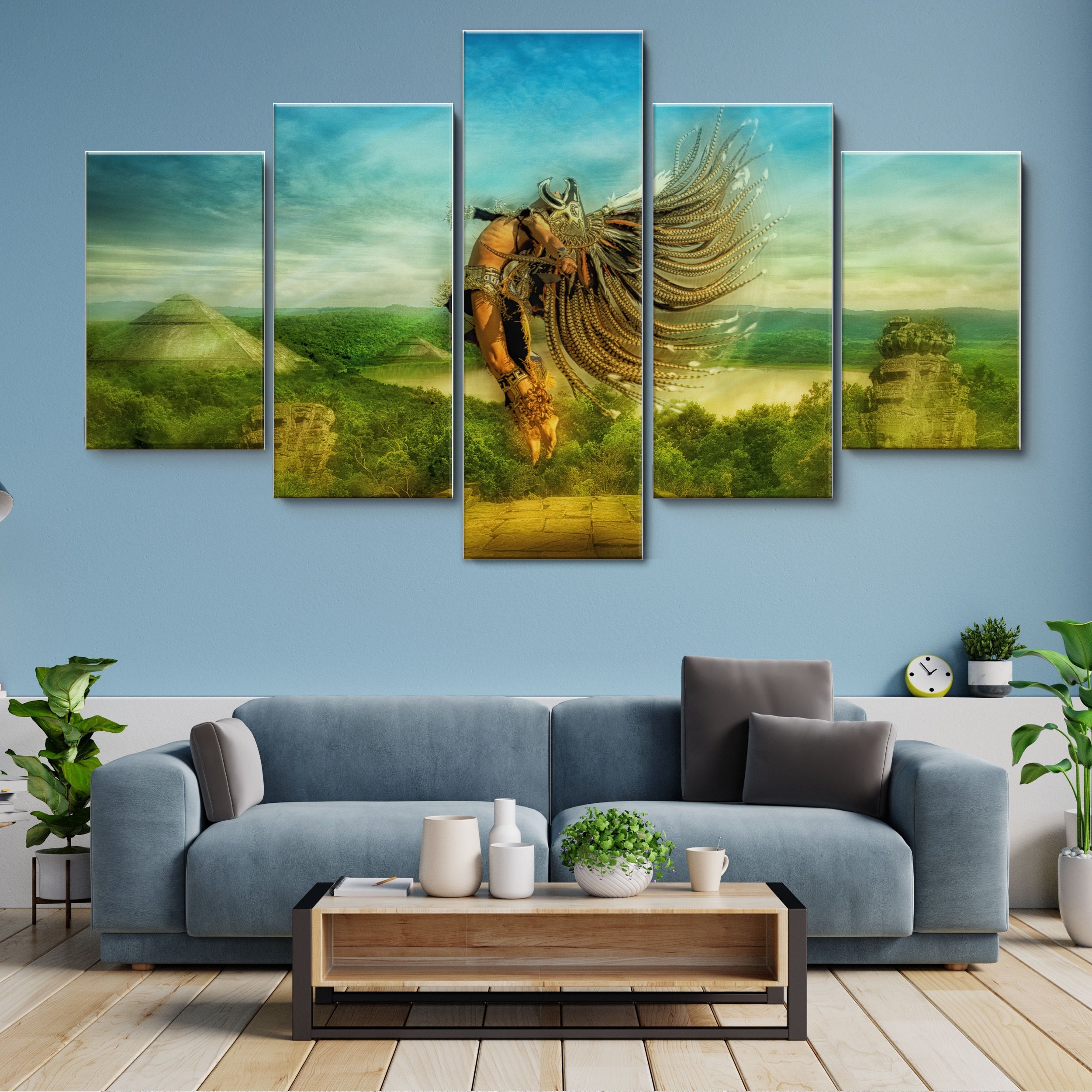 Persone Maya e Azteche 5 pezzi Canvas Wall Art, Grande incorniciato 5 pezzi Tela Arte murale, Extra Large Canvas Wall Art, 5 pannelli Canvas Wall Art