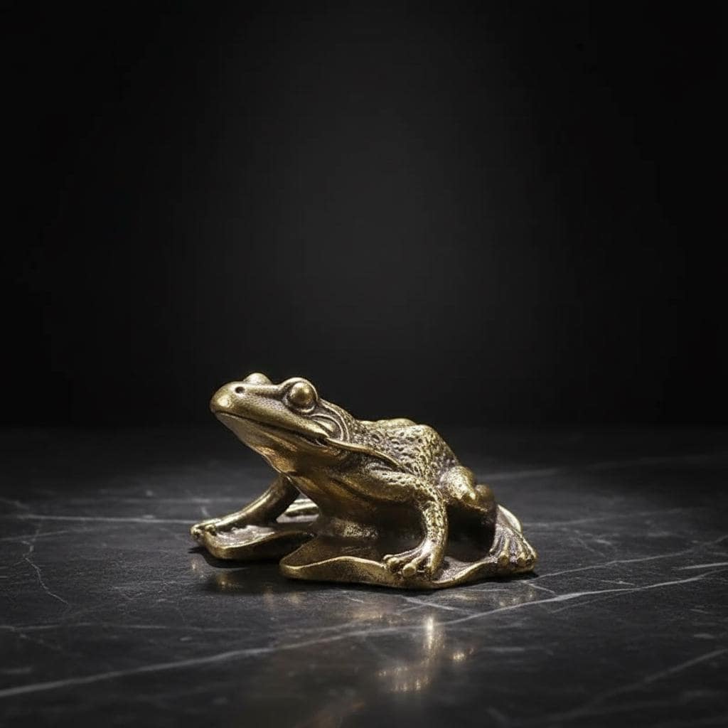 Statuetta retrò in ottone raffigurante una rana su una foglia - Piccola statua in metallo raffigurante un animale - Decorazione da scrivania a forma d