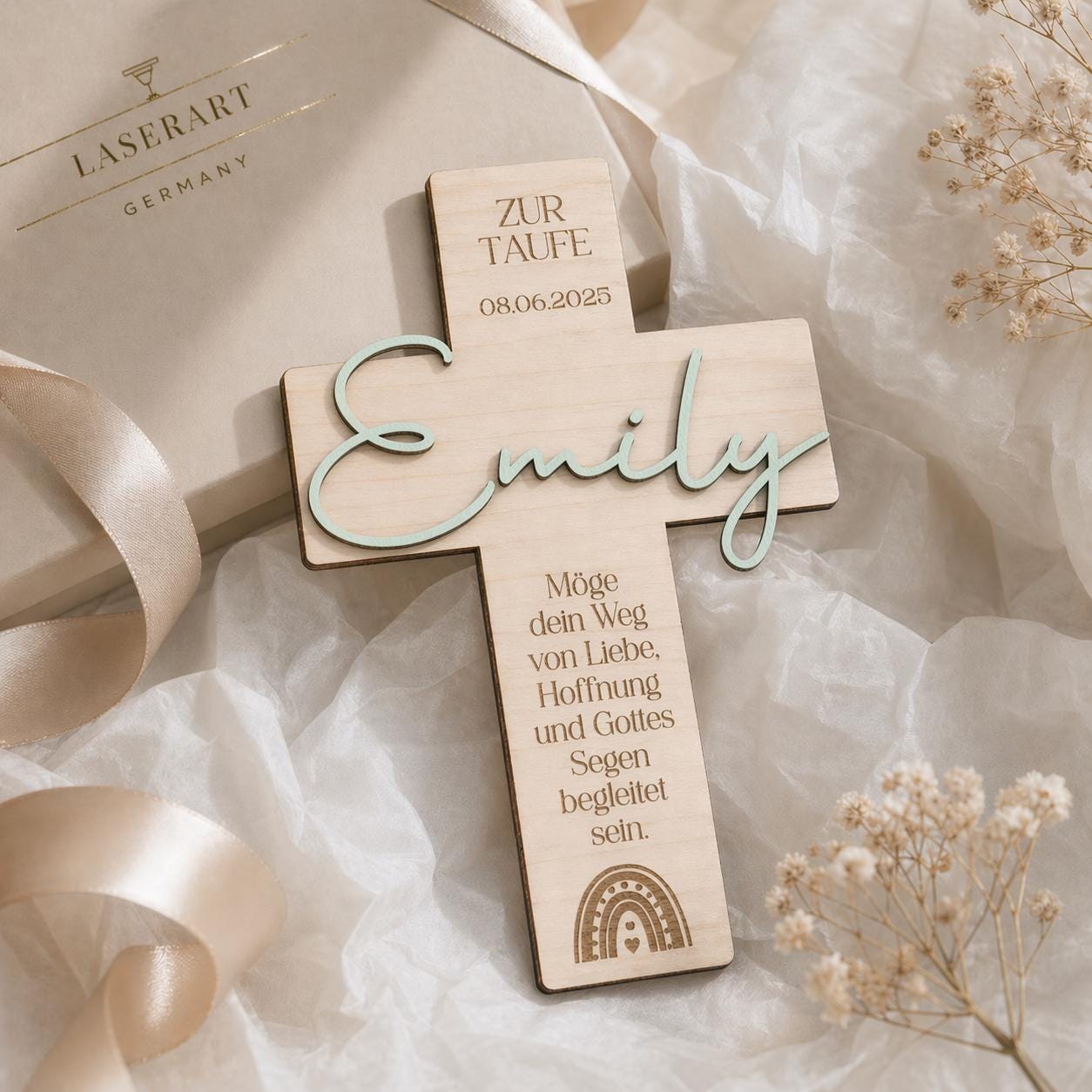 Croce battesimale personalizzata per bambine - Croce battesimale in legno per bambine con nome e data - Regalo di battesimo per bambine (in legno)