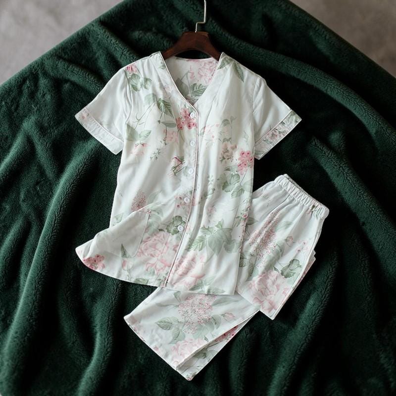Completo pigiama da donna, set pigiama a due pezzi, set di abbigliamento da notte da donna, set pigiama floreale per lei, abbigliamento da notte comod