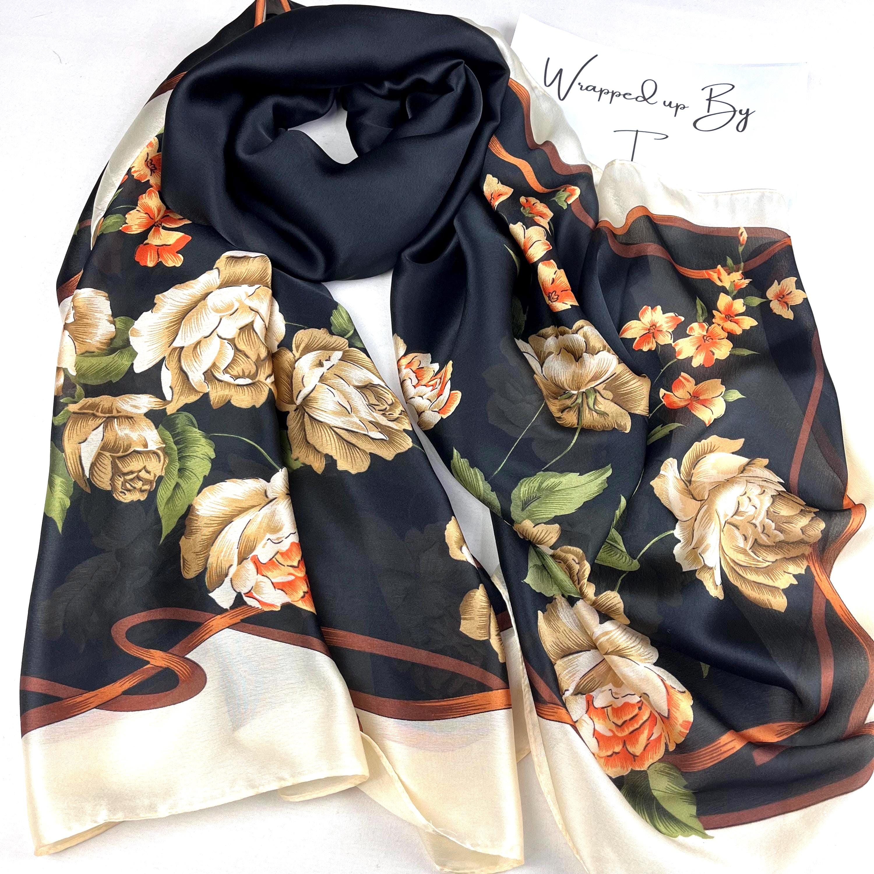 Sciarpa di seta nera, sciarpa avvolgente in raso da donna, pareo, regalo personalizzato per donna, foulard