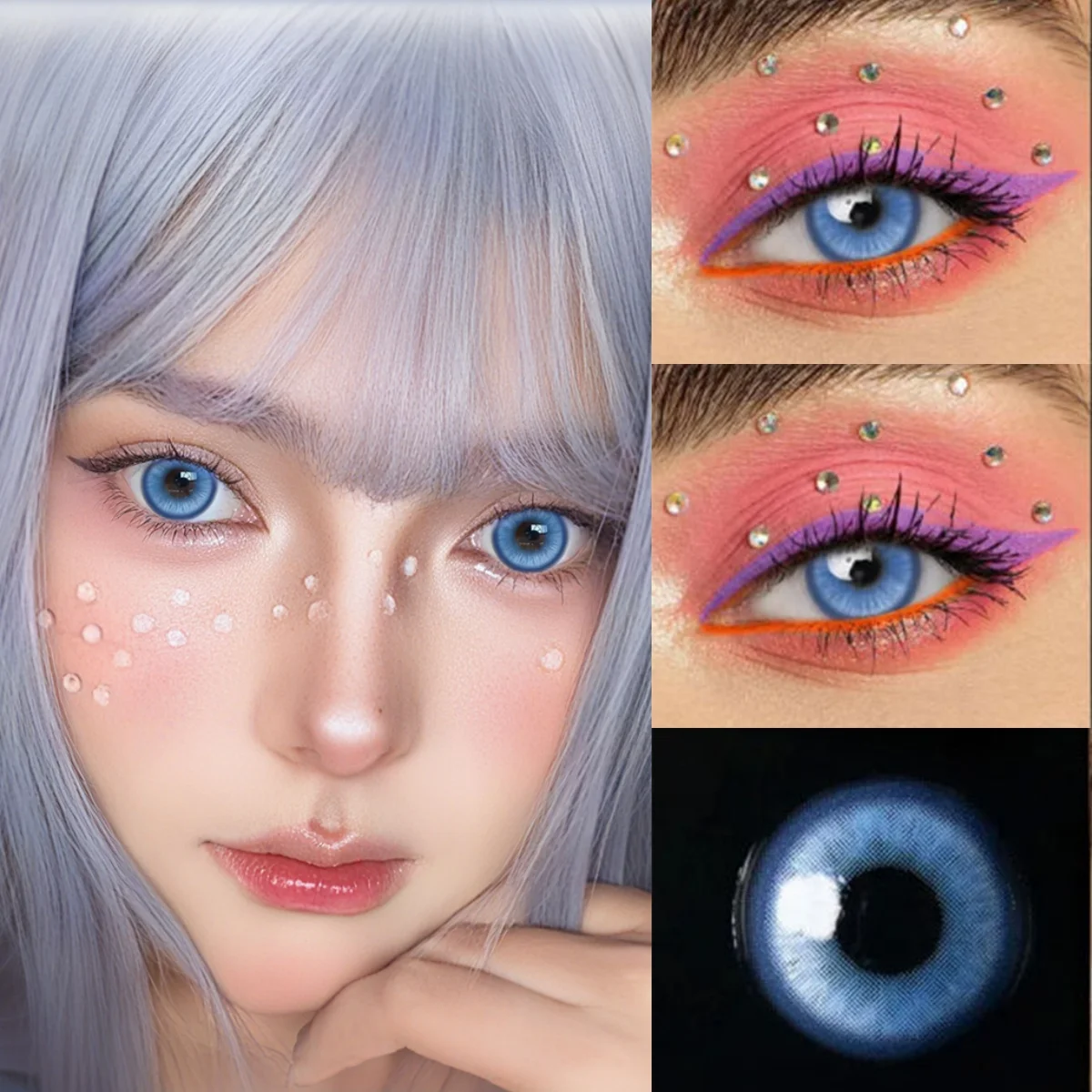 VISUASHOW Anime Cosplay Farbige Kontaktlinsen Magic Pop Blau Cos Linsen Halbjährlich Nutzbare Rote Kontaktlinsen für Augen-Schönheits-Make-up Image
