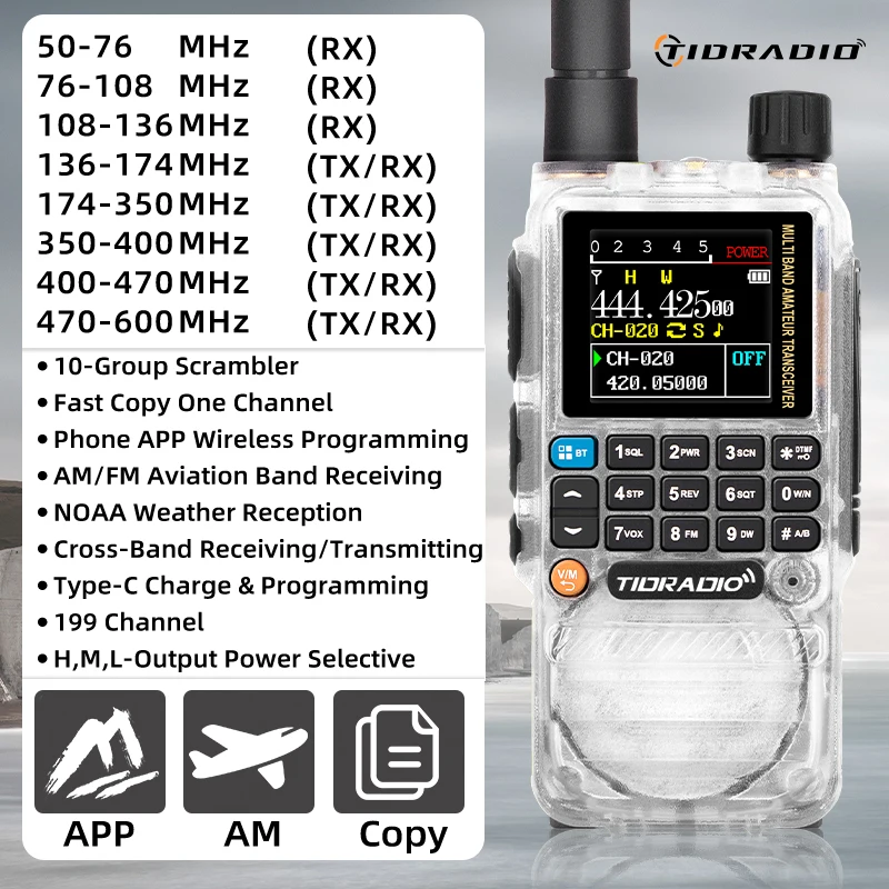 TIDRADIO H3 Walkie Talkie Air Band Long Range Two Way Radio Telefon APP Drahtlose Programmierung Ham GMRS Typ-C Programmierung & Ladung Image