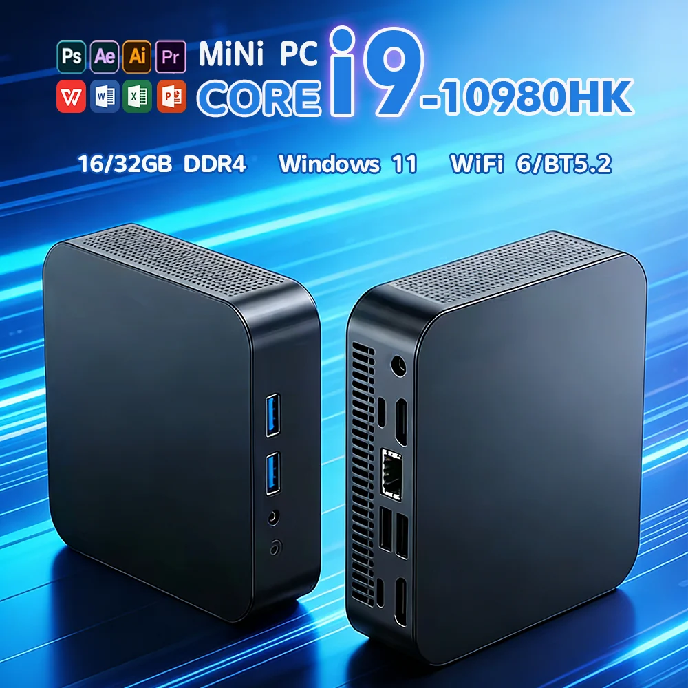 NEUER Core i9-10980HK Tragbarer Mini-PC Computer Windows 11 16GB/32GB DDR4 1/2TB SSD Gaming-Computer WiFi 6 Büro-Mini-Desktop