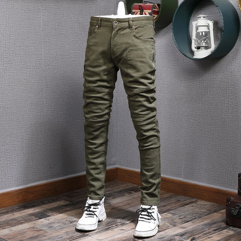 Mode Streetwear Männer Jeans Retro Licht Blau Elastische Zerstört Schlank Zerrissene Jeans Männer Marke Patch Designer Hip Hop Denim Hosen