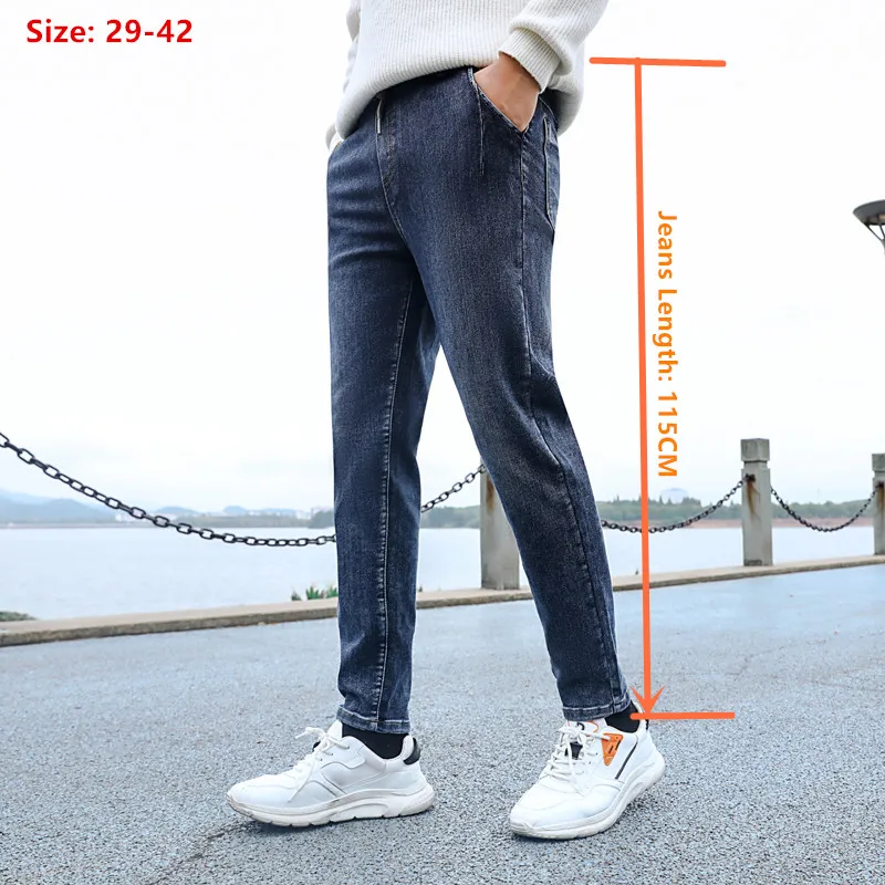 Extra lange Bleistift jeans 115cm große Männer junge dicke Herbst gestreckte Jeans blaue Hose plus Größe 38 40 42 Slim Fit schwarze Hose
