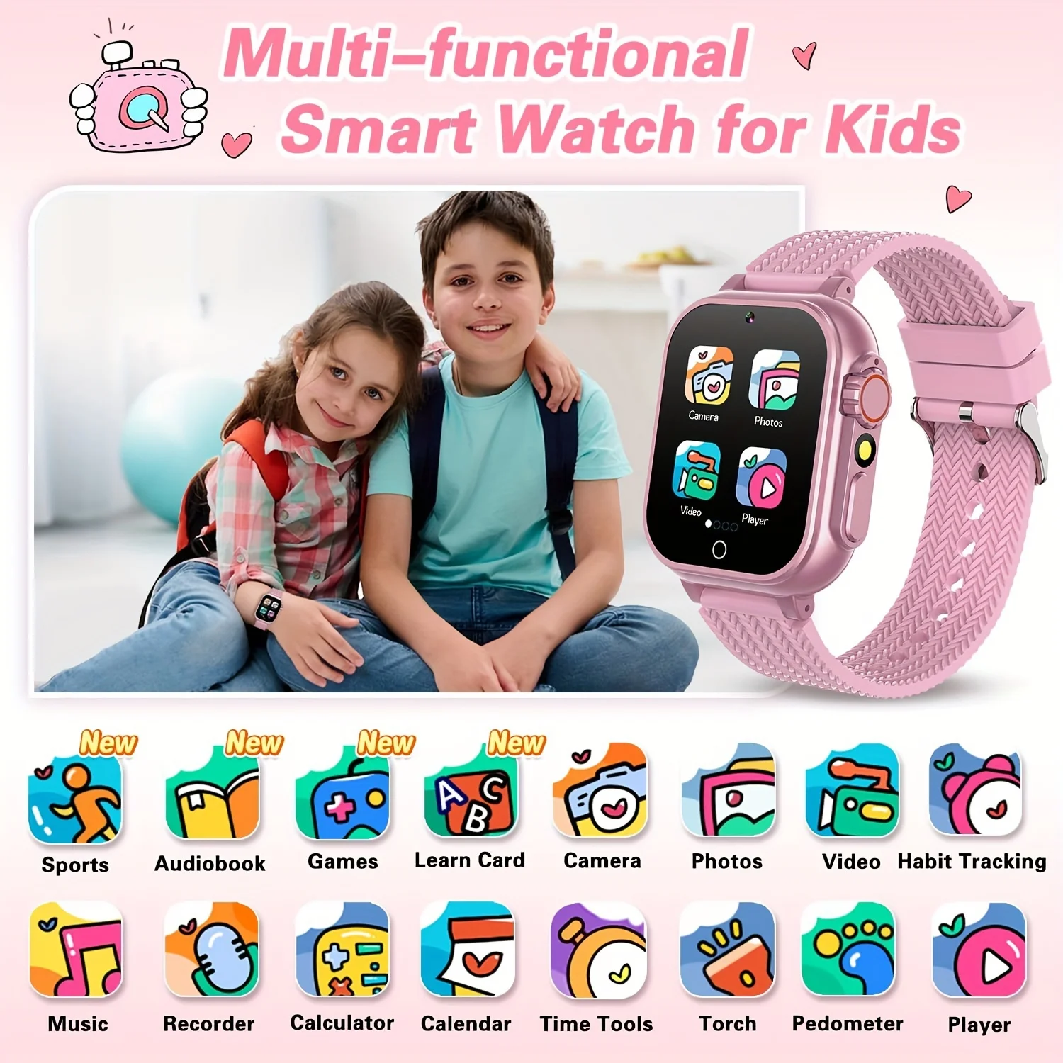 Lernfähige Kinder-Smartwatch: Wortkarten, Geschichtenbücher & Sportmodi - Ideales Geburtstags-/Weihnachtsgeschenk für 3-8 Jahre Image